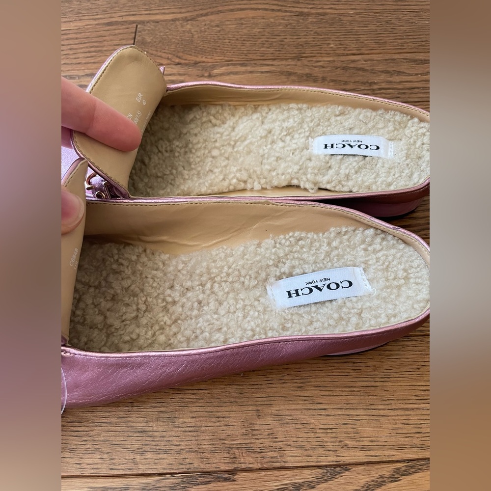 Coach Irene Metallic Pink Barbie Shearling Mule Shoes New - Picture 15 of 16